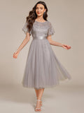 Crew Neck Sequin Applique Midi Bridesmaid Dress with Sleeves