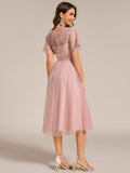 Crew Neck Sequin Applique Midi Bridesmaid Dress with Sleeves