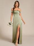Off Shoulder Pleated Mermaid Bridesmaid Dress with Slit