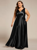 Plus Size V-Neck Empire Waist Bridesmaid Dress with Pockets
