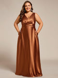 Plus Size V-Neck Empire Waist Bridesmaid Dress with Pockets