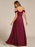 Pleated A-Line Long Bridesmaid Dress with Off-Shoulder