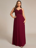 Plus Size Straps V-Neck Pleated Chiffon A-Line Long Dress