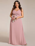 Plus Size Straps V-Neck Pleated Chiffon A-Line Long Dress