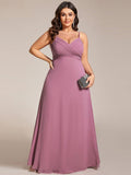 Plus Size Straps V-Neck Pleated Chiffon A-Line Long Dress