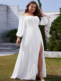 Plus Size Pleated Slit Bridesmaid Dress with Long Sleeves