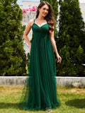 Double Straps Pleated Empire Waist Bridesmaid Dress