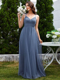 Double Straps Pleated Empire Waist Bridesmaid Dress