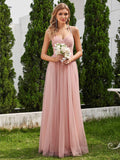 Double Straps Pleated Empire Waist Bridesmaid Dress