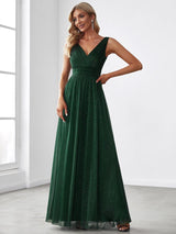 Chic V-Neck Sleeveless Pleated A-Line Evening Dress