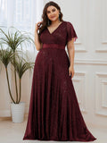 Plus Size Sequin Empire Waist A-Line Evening Dress#color_Burgundy