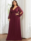 Elegant Burgundy V-Neck A-Line Chiffon Evening Dress #color_Burgundy