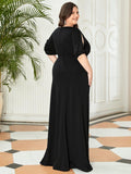 Plus Size Round Neck Beaded Wedding Guest Dress