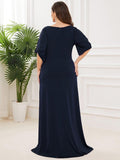 Plus Size Round Neck Beaded Wedding Guest Dress