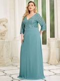 Plus Size Sequin A-Line Formal Evening Dress with Long Sleeves