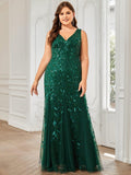 Plus Size V-Neck Sequin Long Mermaid Formal Dresses & Gowns