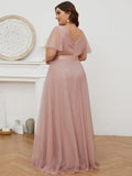 Plus Size V-Neck A-Line Tulle Formal Bridesmaid Dress