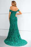 Green Lace Mermaid Long Dress with Off Shoulder