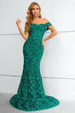 Green Lace Mermaid Long Dress with Off Shoulder