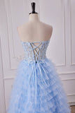 Strapless Applique Multi-Layered Prom Dress with Slit