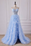 Strapless Applique Multi-Layered Prom Dress with Slit