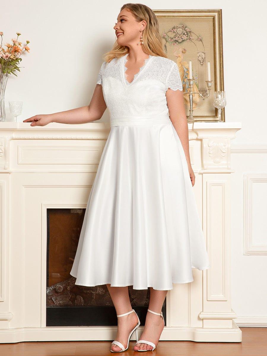 Elegant V-neck Lace A-line Wedding Guest Dress with Pockets