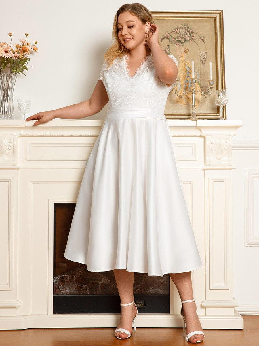 Elegant V-neck Lace A-line Wedding Guest Dress with Pockets