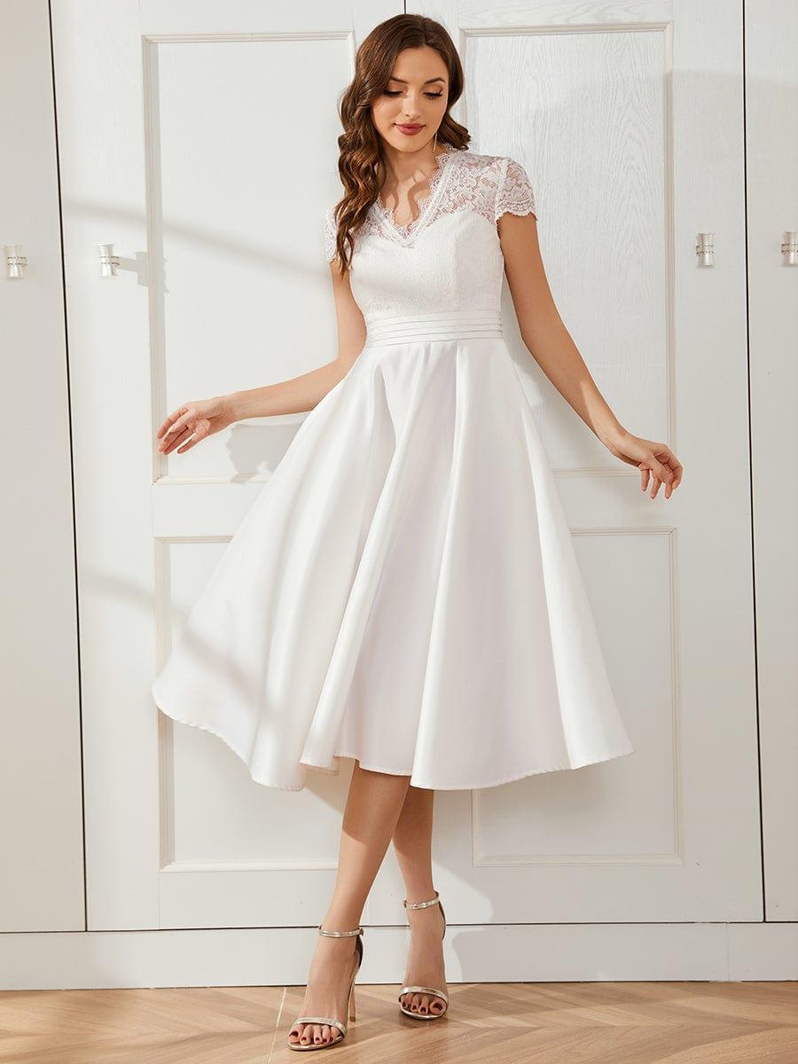 Elegant V-neck Lace A-line Wedding Guest Dress with Pockets