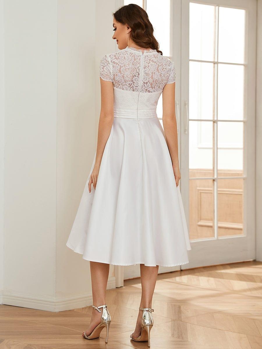 Elegant V-neck Lace A-line Wedding Guest Dress with Pockets