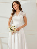 Elegant V-neck Lace A-line Wedding Guest Dress with Pockets