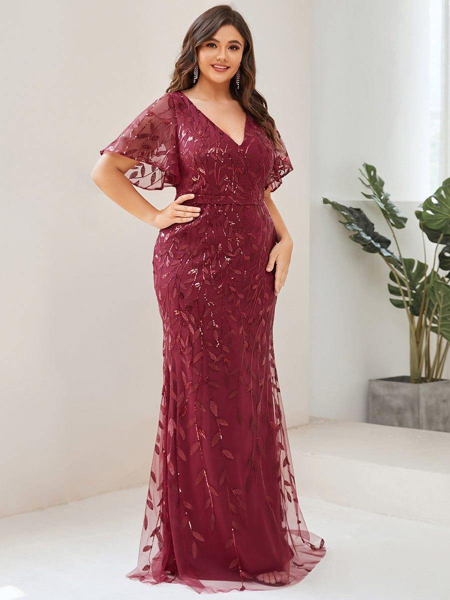 Stunning Plus Size V-Neck Sequin Applique Mermaid Evening Dress