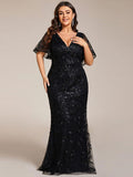 Stunning Plus Size V-Neck Sequin Applique Mermaid Evening Dress