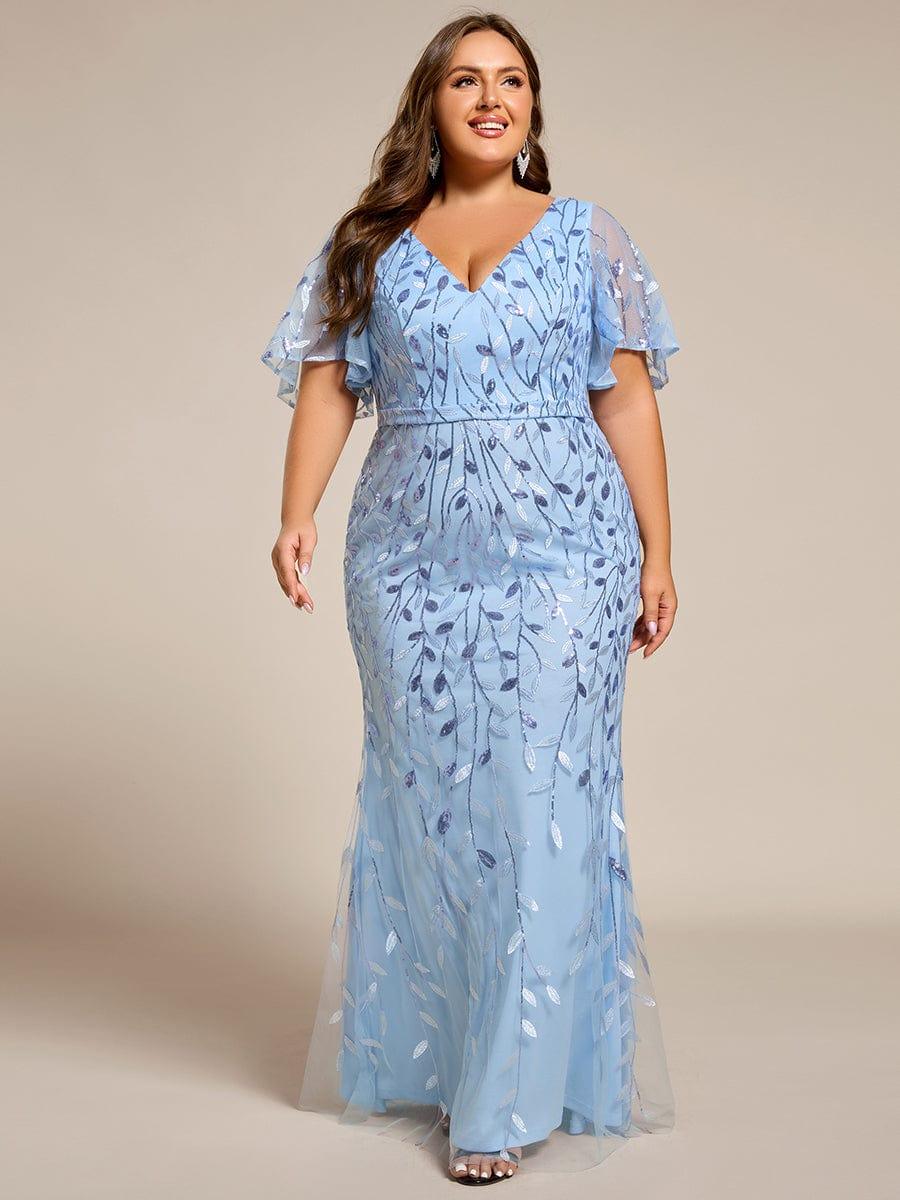Stunning Plus Size V-Neck Sequin Applique Mermaid Evening Dress