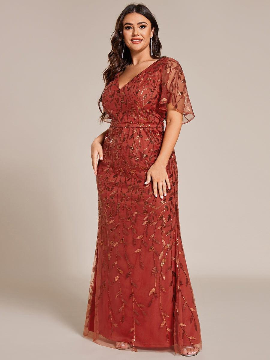 Stunning Plus Size V-Neck Sequin Applique Mermaid Evening Dress