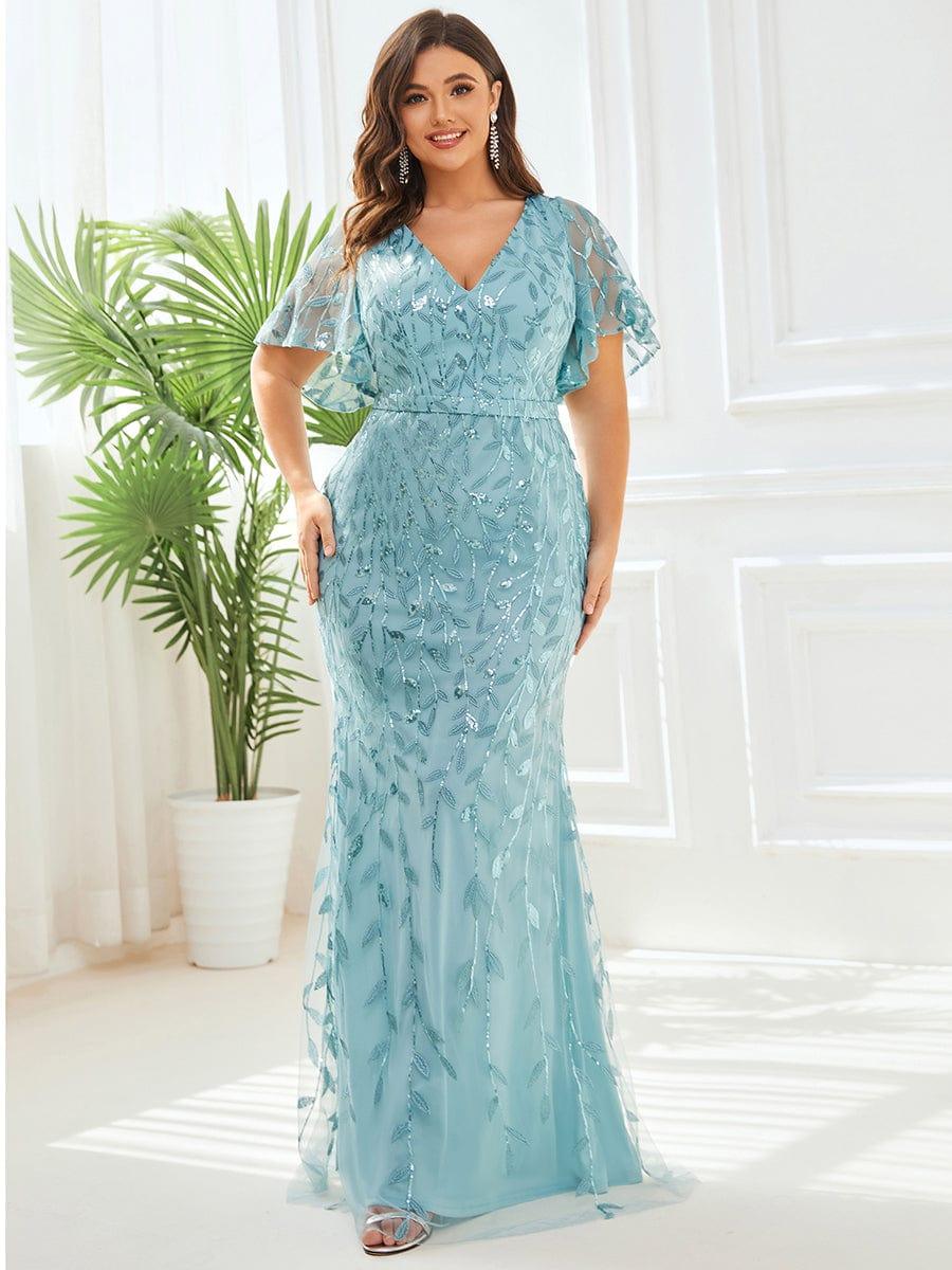 Stunning Plus Size V-Neck Sequin Applique Mermaid Evening Dress