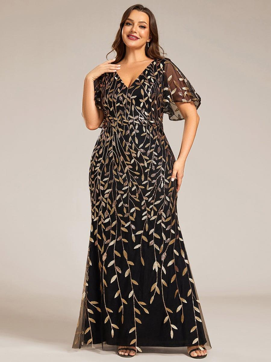 Stunning Plus Size V-Neck Sequin Applique Mermaid Evening Dress