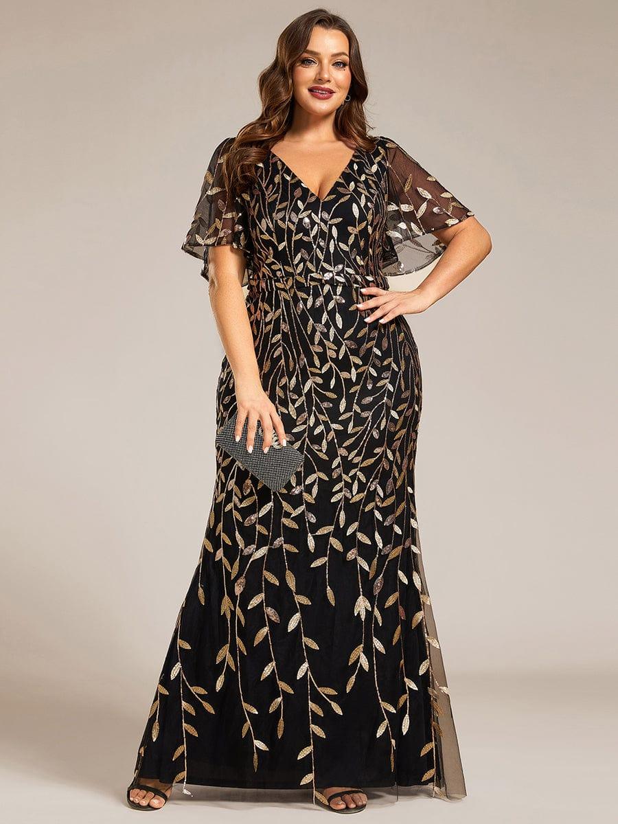 Stunning Plus Size V-Neck Sequin Applique Mermaid Evening Dress