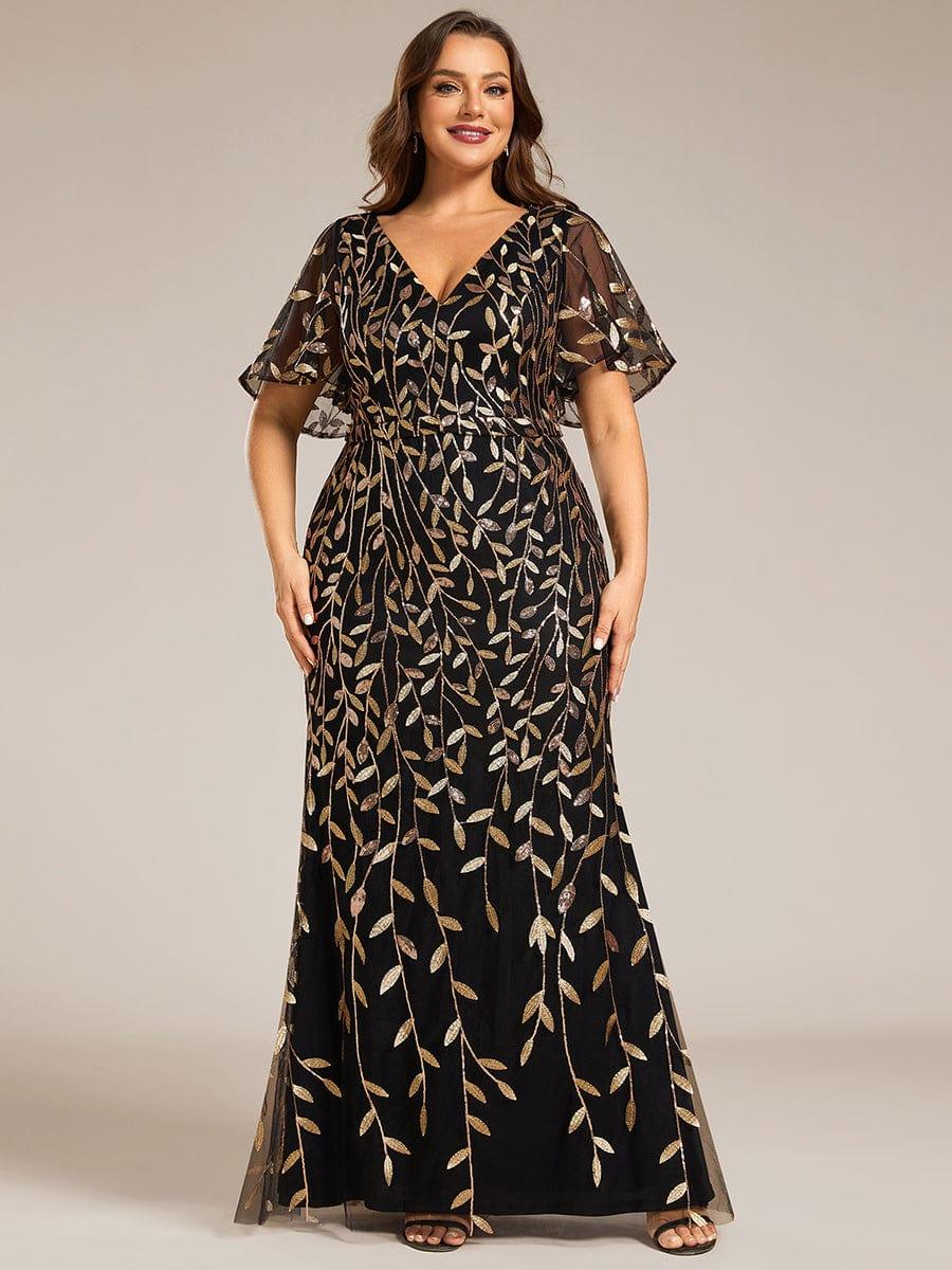 Stunning Plus Size V-Neck Sequin Applique Mermaid Evening Dress
