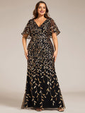 Stunning Plus Size V-Neck Sequin Applique Mermaid Evening Dress