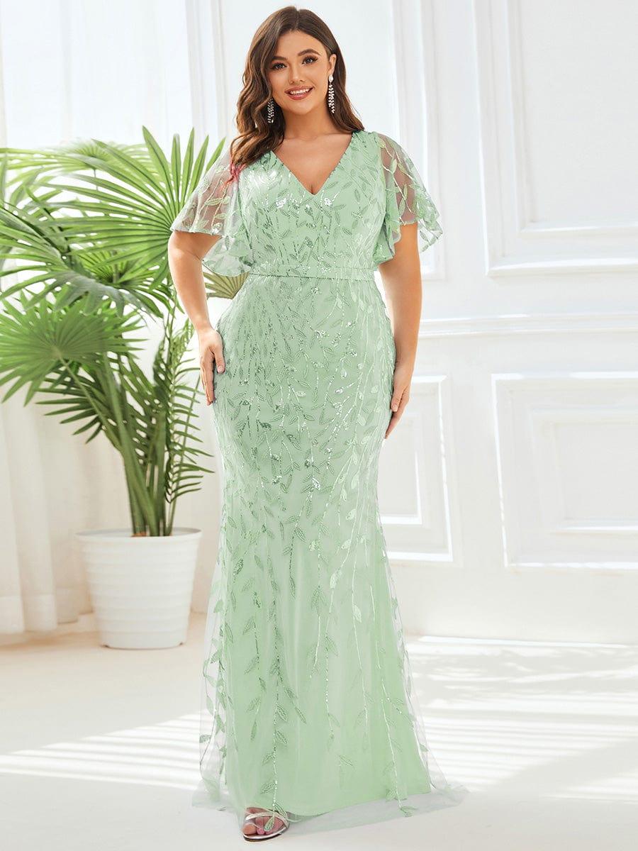 Stunning Plus Size V-Neck Sequin Applique Mermaid Evening Dress
