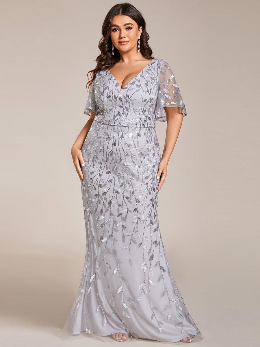 Stunning Plus Size V-Neck Sequin Applique Mermaid Evening Dress
