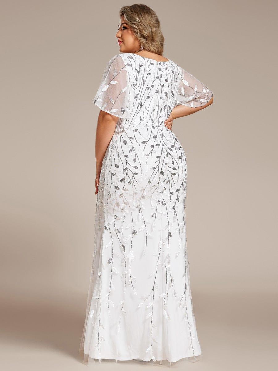 Stunning Plus Size V-Neck Sequin Applique Mermaid Evening Dress