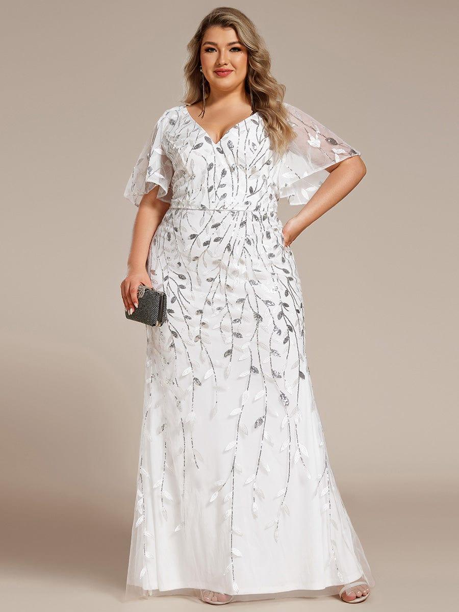 Stunning Plus Size V-Neck Sequin Applique Mermaid Evening Dress