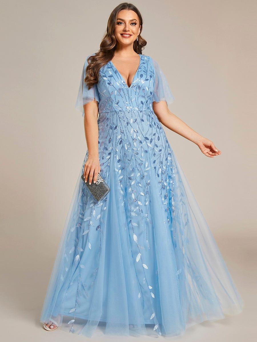 Plus Size V-Neck Lace Applique A-Line Evening Dress
