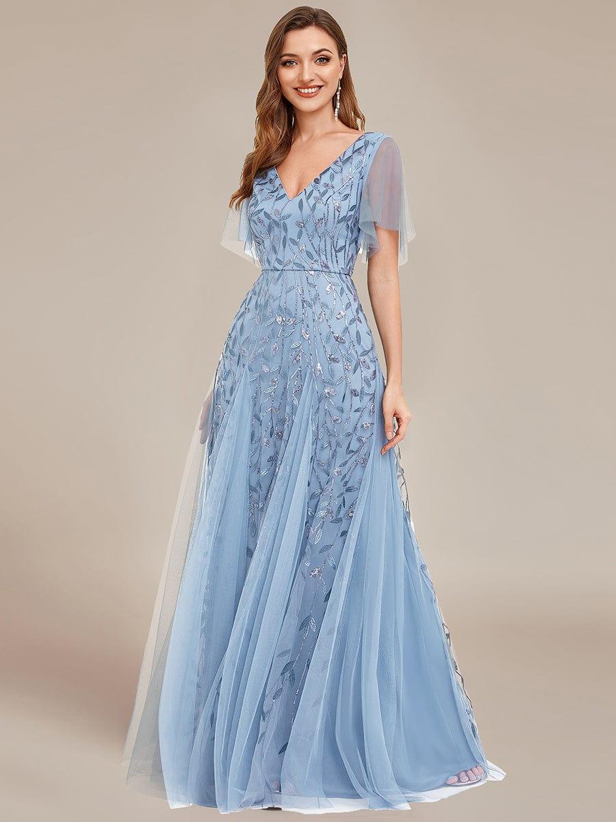 Shimmery White Sequin Applique Tulle Evening Dress