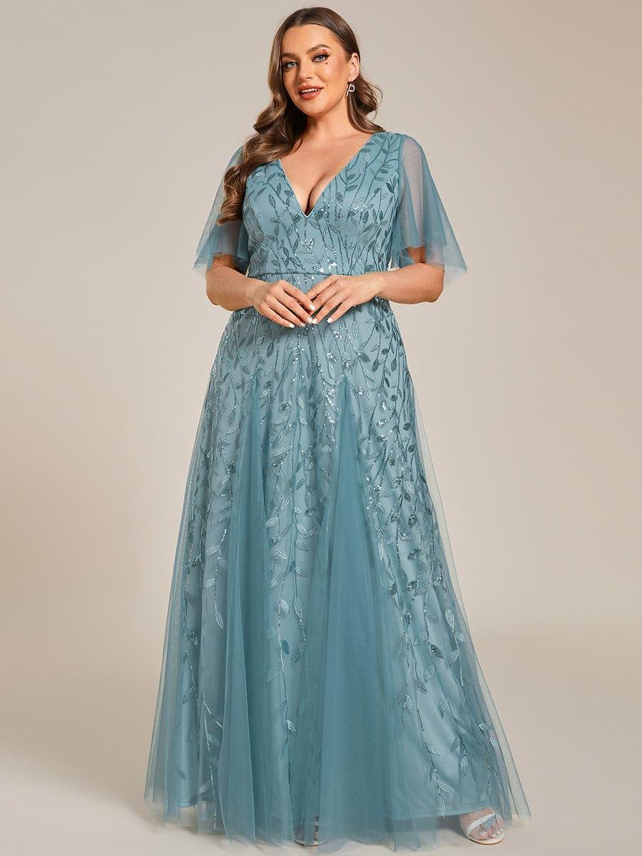 Plus Size V-Neck Lace Applique A-Line Evening Dress