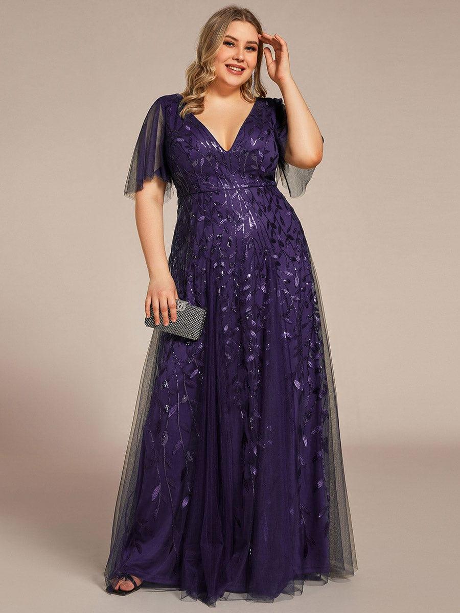 Plus Size Applique Tulle Floor Length Formal Gowns