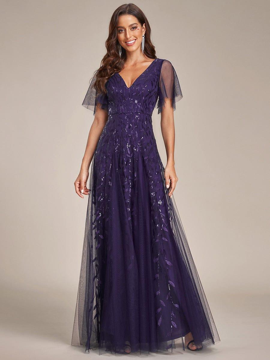 Elegant Black Sequin Evening Dress with Ruffle Sleeves
