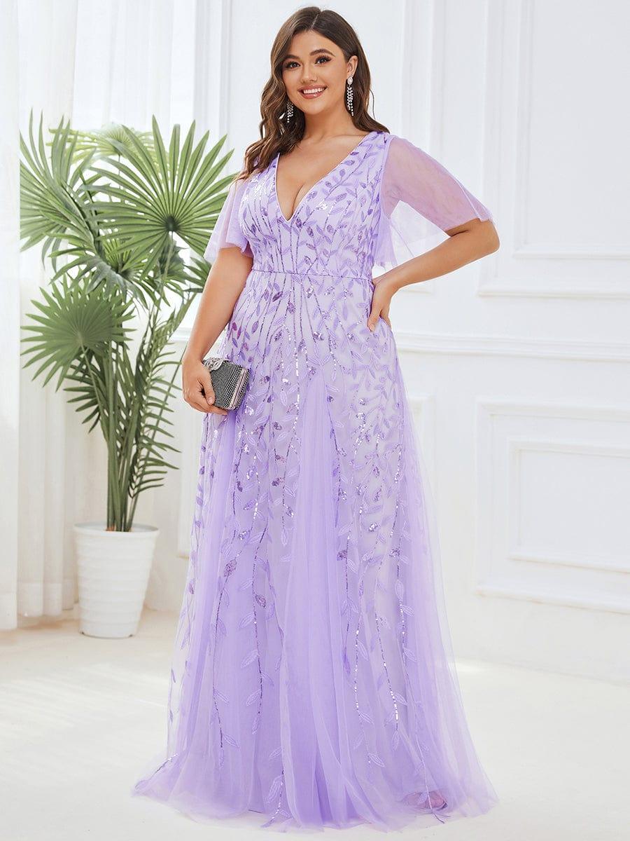 Plus Size V-Neck Lace Applique A-Line Evening Dress