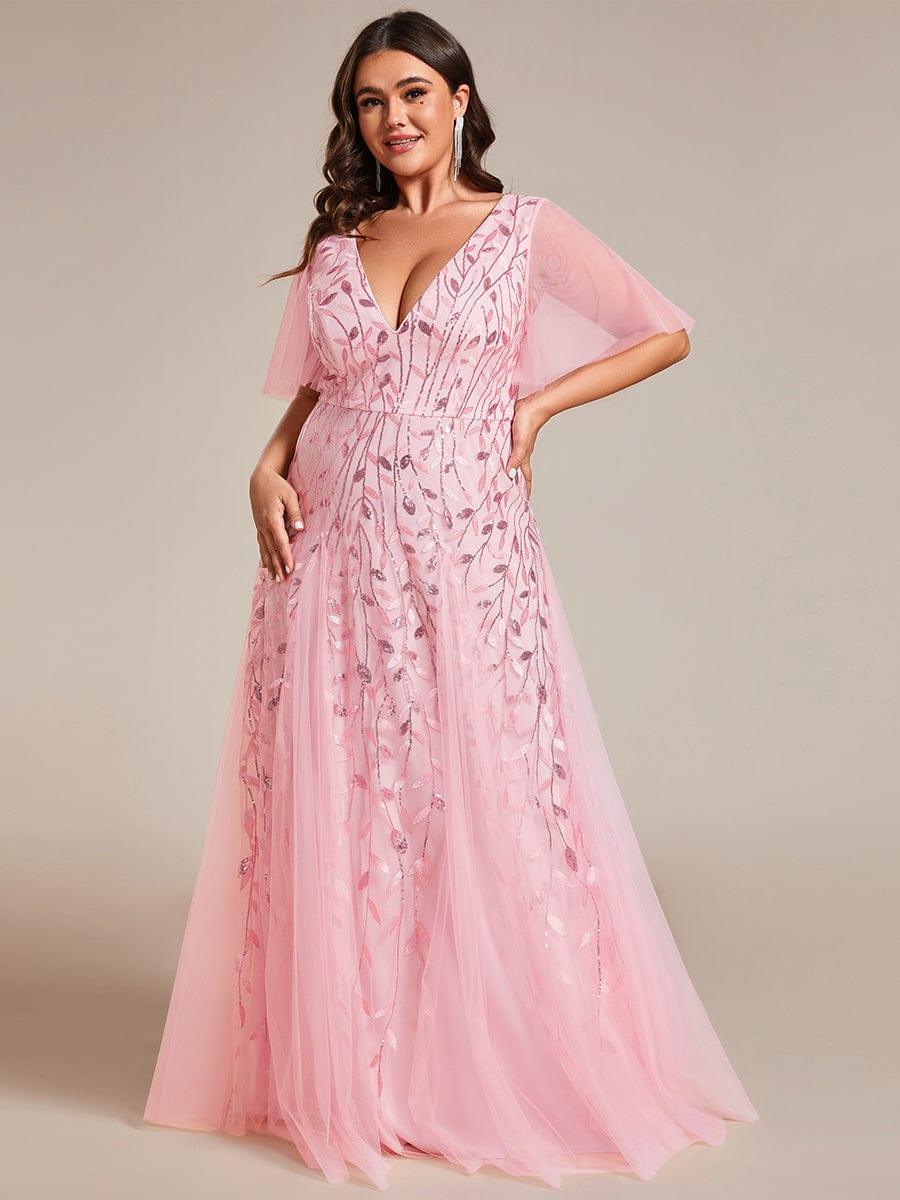 Plus Size V-Neck Lace Applique A-Line Evening Dress